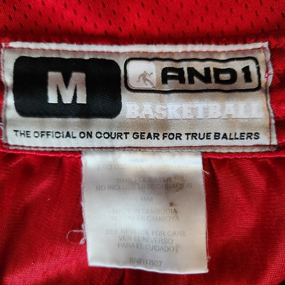 VTG AND1 Mens Medium Red Black Basketball‎ Court Shorts Drawstring Pockets Y2k - Picture 5 of 10